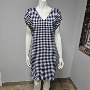 Mo:vint by Anthropologie Gingham Dress with Tie Navy Blue/White Size Small